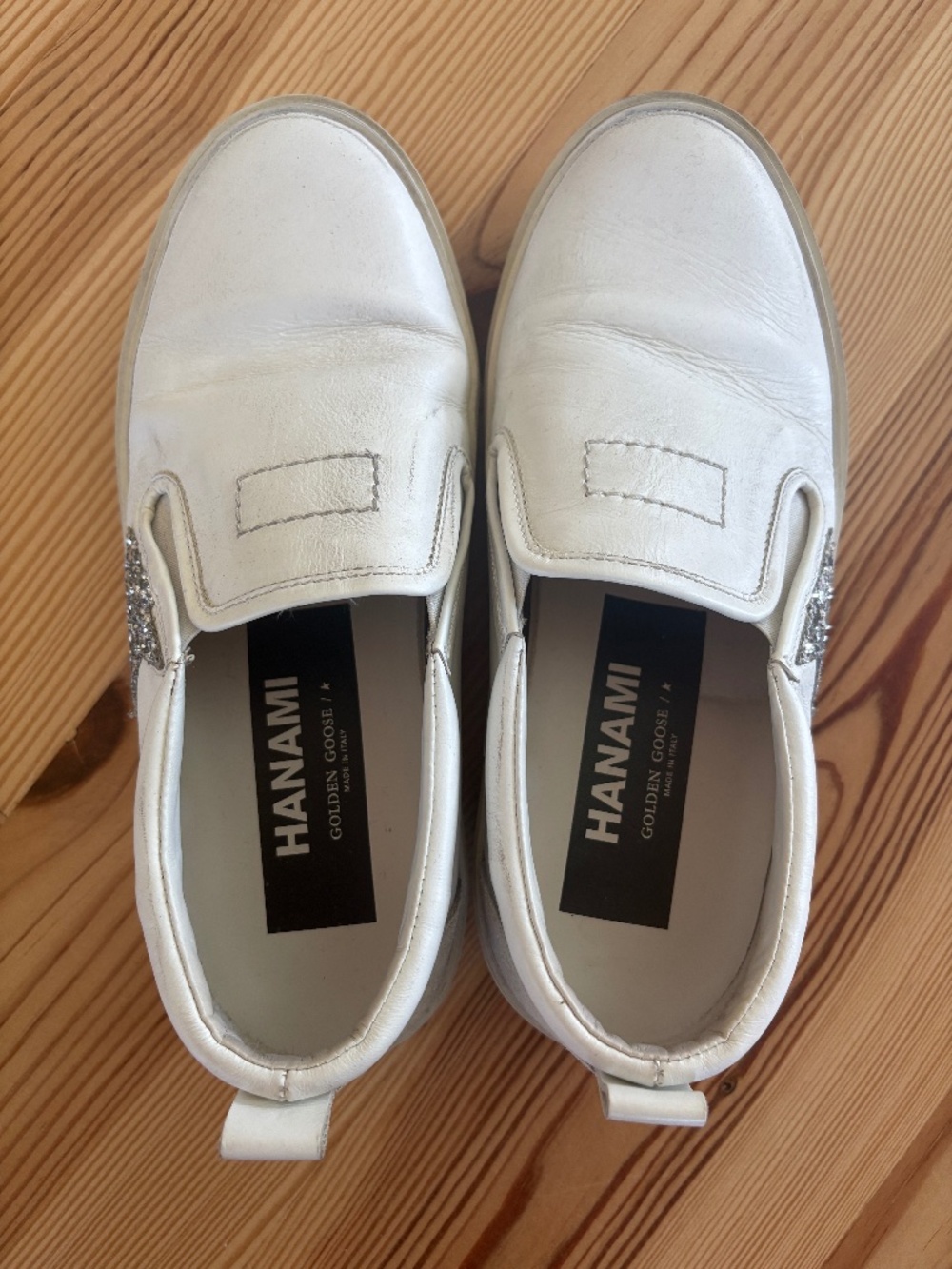 Golden Goose Hanami Private Edition White Slip-On Sneakers Glitter Star EU 36